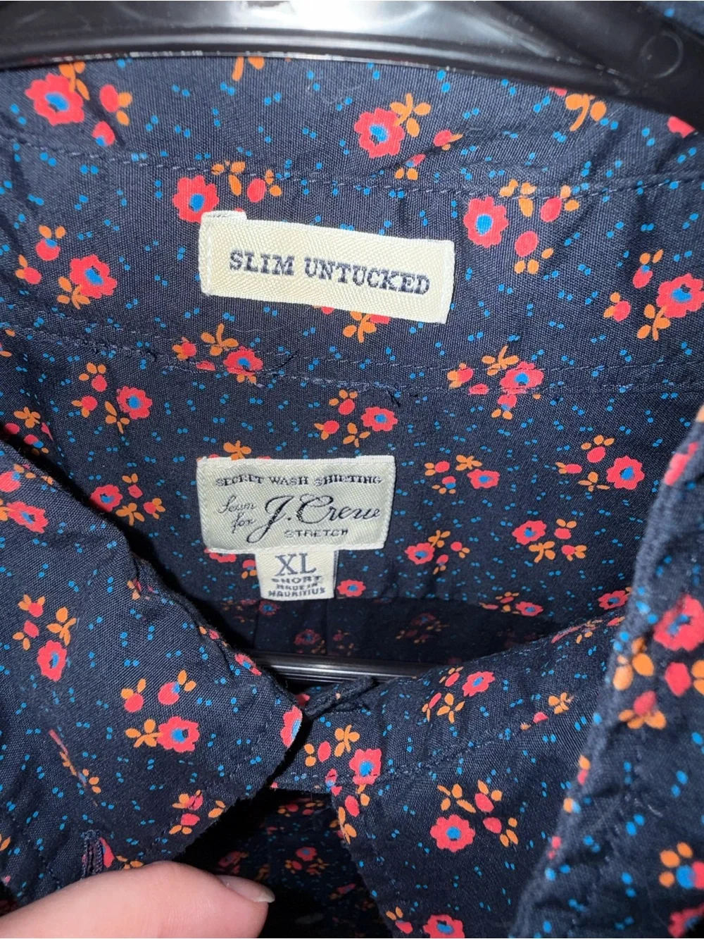 J. Crew Navy Button-Up Shirt with Red Floral Print